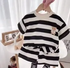 【新品未使用】セットアップ ボーダーTシャツ くま刺繍 赤ちゃん 90cm