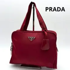PRADA 三角ロゴ ハンドバッグ トートバッグ ナイロン プラダ 赤 レッド