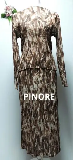 美品✨【PINORE】長袖セットアップ スーツ ブラウン抽象模様