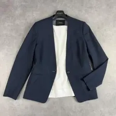 グリーンレーベルリラクシング ノーカラージャケット 紺 38 お仕事 オフィス