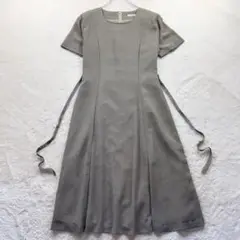 k1535　サンバジーレ【9AR】カーキ チェック ロングワンピース リボン