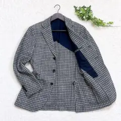 《美品》 BEAMS F 総柄 シルク混 テーラードジャケット ハウンドトゥース