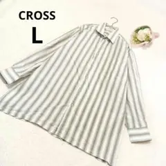CROSS クロス 長袖シャツ メンズ ストライプ 白×緑系 トップス/L