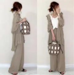 セットアップ カーキ ベージュ 着回し 秋服 かわいい トップス パンツ フリー