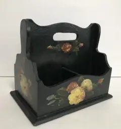 手描き花柄　木製　リモコン　小物入れ