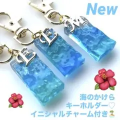 ❤️New❤️ ハンドメイド　暗闇で光る水面のキーホルダー　イニシャルチャーム付♪