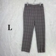 Lサイズ チェック柄 スラックス 飾りポケット