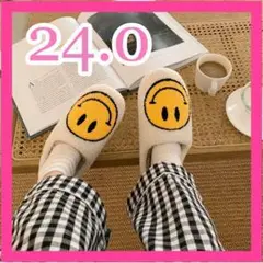 白 24cm ニコちゃん ルームシューズ 色違い スマイル スリッパ 部屋履き