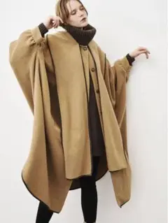 CLANE ショールフードバルーンコート - BROWN
