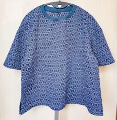 浴衣リメイクTシャツ　菱形小柄のリップル　リブ襟でランクアップ