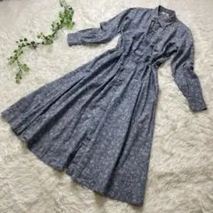 ✳︎美品✳︎45R 花柄 長袖 シャツワンピース 総柄 ブルー ロング 2way