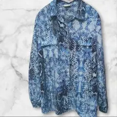 Jacklyn Smith 青系 ヘビ柄長袖シャツ Lサイズ