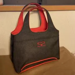 SAVOYサボイ　デニム風トートバッグ ダークグレーと赤