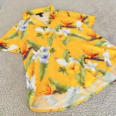 美品☆フォーエバー21☆半袖シャツ【M】総柄黄色　アロハ風 とろとろ ゆったり
