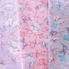 ゆめかわ＊うさぎとリボンのオックス生地 3色セット＊ハギレ＊紫＊ピンク＊水色
