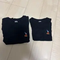 ユニクロ ミッキー刺繍 ブラックTシャツ 100cm 120cm セット