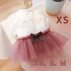 【XSサイズ】犬の服 ワンピース オールインワン ピンクフリルスカート 白レース