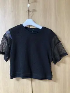 <美品>黒 メッシュ クロップドTシャツ 半袖150㎝※タンクトップとセット