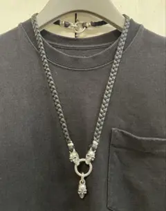 シルバー925製　スカルネックレス　ブレイドレザー　ロングネックレス　長め