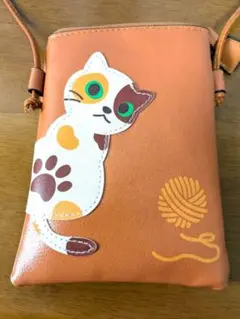 猫デザイン スマホショルダーバッグ 　オレンジ？うす茶色？