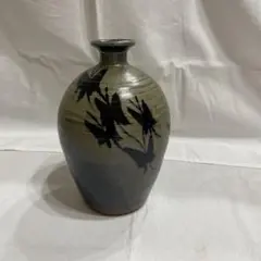 加藤釥　蒼釉花入　共箱　高さ28cm 東H5-0730①タトチ 加藤釥 蒼釉花入 共箱 高さ28cm 東H5-0730①タトチ