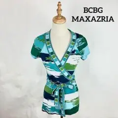 BCBG MAXAZRIA 半袖 Vネック カシュクール グリーン XSサイズ