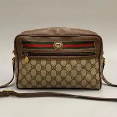 美品 GUCCI グッチ シェリーライン レザー ショルダーバッグ ブラウン