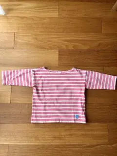 Orcival キッズカットソー 5分袖6ans ピンクストライプ
