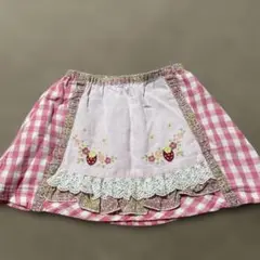スーリー　いちご刺繍　ピンク　チェックスカート　100
