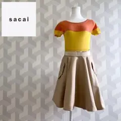 【sacai】サイズ1 半袖ドッキングバイカラーワンピース オレンジ黄 サカイ