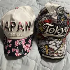 花柄とTokyo刺繍のキャップセット
