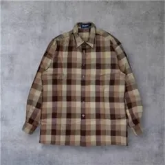 00's vintage チェックネルシャツ 長袖 ベージュ×ブラウン系 レトロ