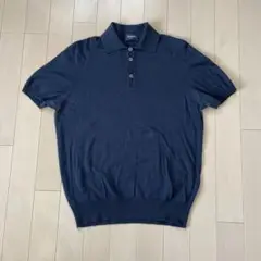 【Drumohr】麻混半袖サマーニット ポロシャツ ネイビー イタリア製 46