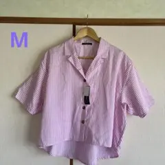 【新品】ストライプシャツ　中桃　M