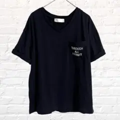 FokyGal 半袖 Tシャツ ドロップショルダー 英字ロゴ 胸ポケット付き