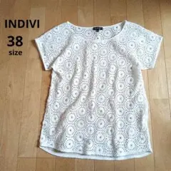 INDIVI　半袖　レース　カットソー　Tシャツ　38　M　シアー　ホワイト