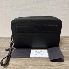 美品 プラダ トライアングルロゴ クラッチバッグ セカンドバッグ レザー