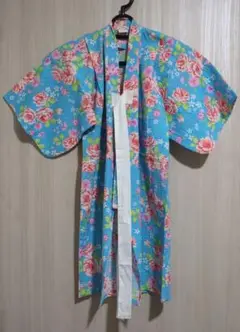 花柄 青 キッズ浴衣 90cm