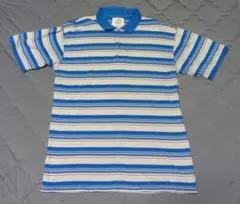 VINTAGE LIMITED 青白ストライプ ポロシャツ