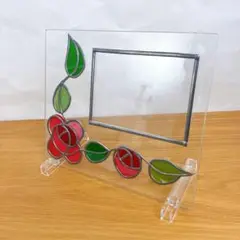 グラスアート 写真たて　バラ　ピンク　プレゼント