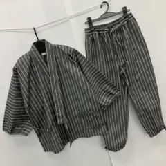 新品★メンズ★Lサイズ★ヒッコリー柄 作務衣 さむえ 上下セット 灰色4661