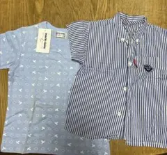 MarieClaire水色Tシャツとストライプのシャツ　95サイズ2枚セット