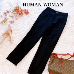 HUMAN WOMAN パンツ 裾スリット 黒 前ボタン M 無地 シンプル