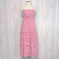 【snidel】ロングキャミワンピース ティアードフリル ウエストゴム紐 ピンク