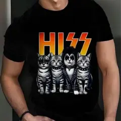 おもしろ／パロディ／ネタ KISS ロックバンド Tシャツ HISS 猫デザイン
