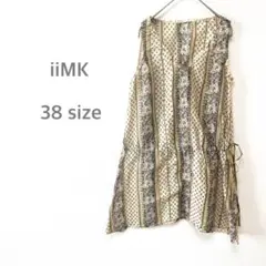 iiMK ノースリーブチュニック　総柄　花柄　エスニック　シースルー　38サイズ