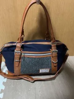 Harris Tweed ドラムバッグ ネイビー/ブラウン