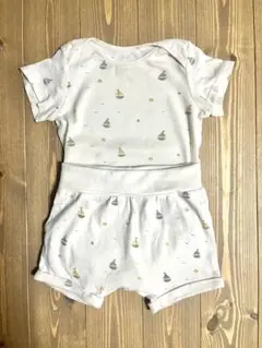 H&M オーガニックコットン ボート柄ロンパース・ショートパンツセット 70