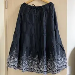 スカート☆千趣会☆刺繍☆銀ラメ☆スパンコール☆ブラック☆黒☆LL☆送料込み