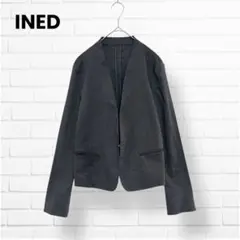 イネド INED ノーカラージャケット【7】リネン混 グレーブラウン 春夏